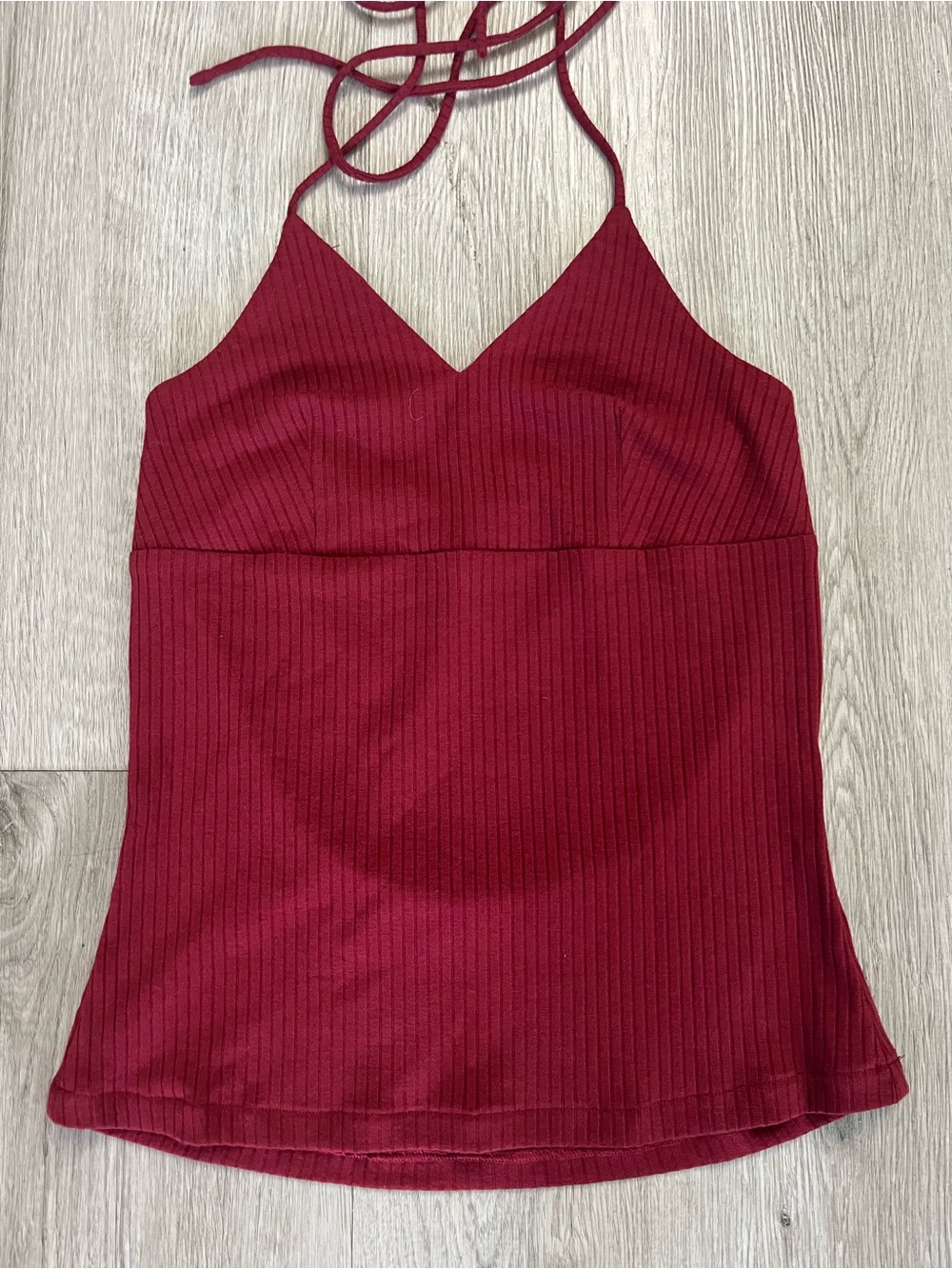 🔥393–Ribbed Halter Cami Top in Burgundy